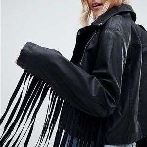 Asos faux leather fringe biker jacket